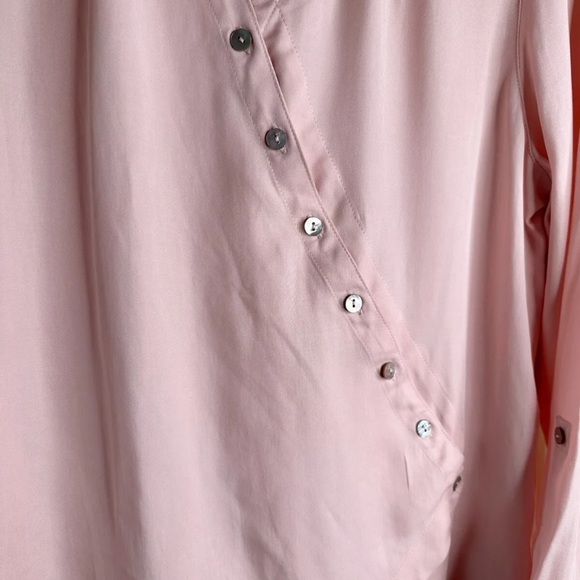 Ali Miles Wrap Blouse Asymmetric Buttons Roll Tab Sleeves Pink Size Large - Picture 6 of 11